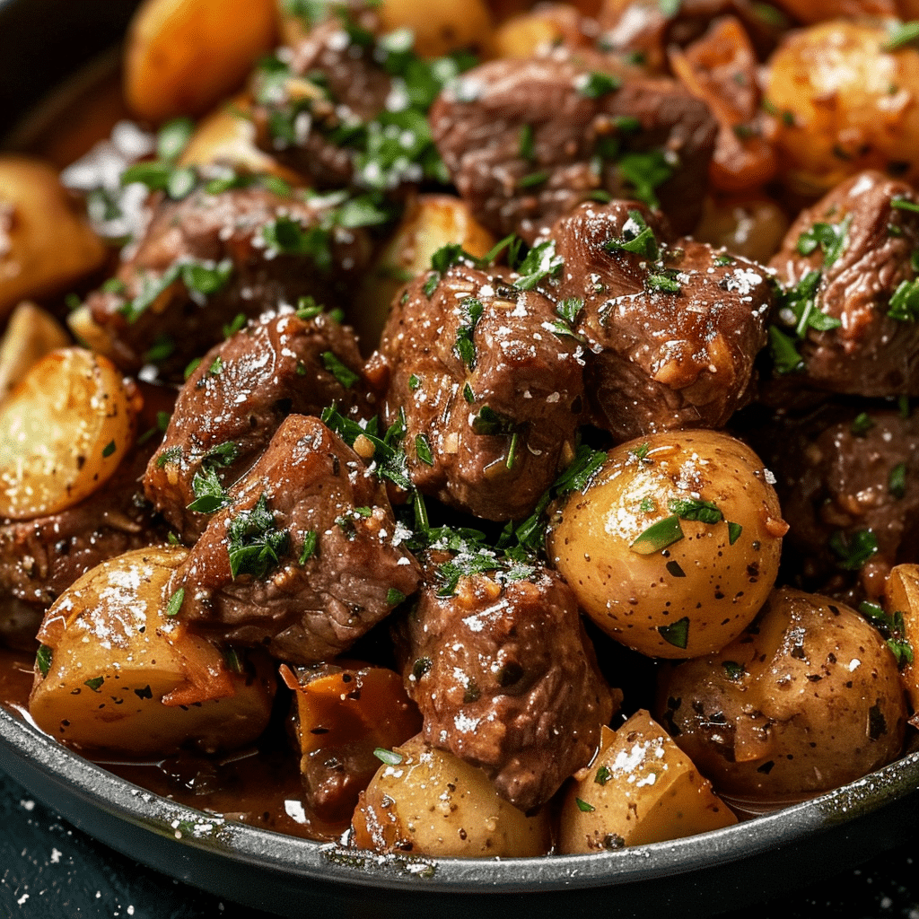 Slow Cooker Garlic Butter Beef Bites & Potatoes Recipe