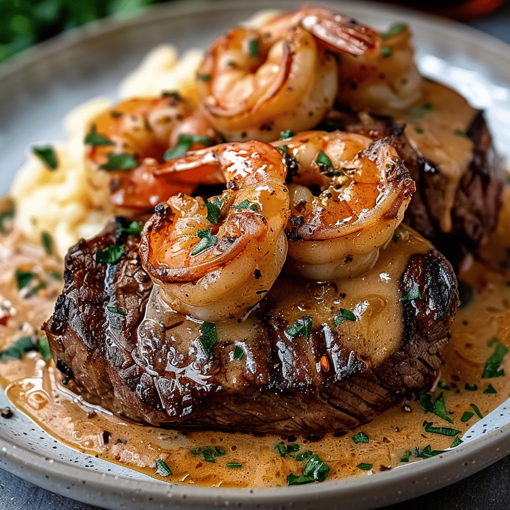 Steak with Creamy Cajun Shrimp Sauce