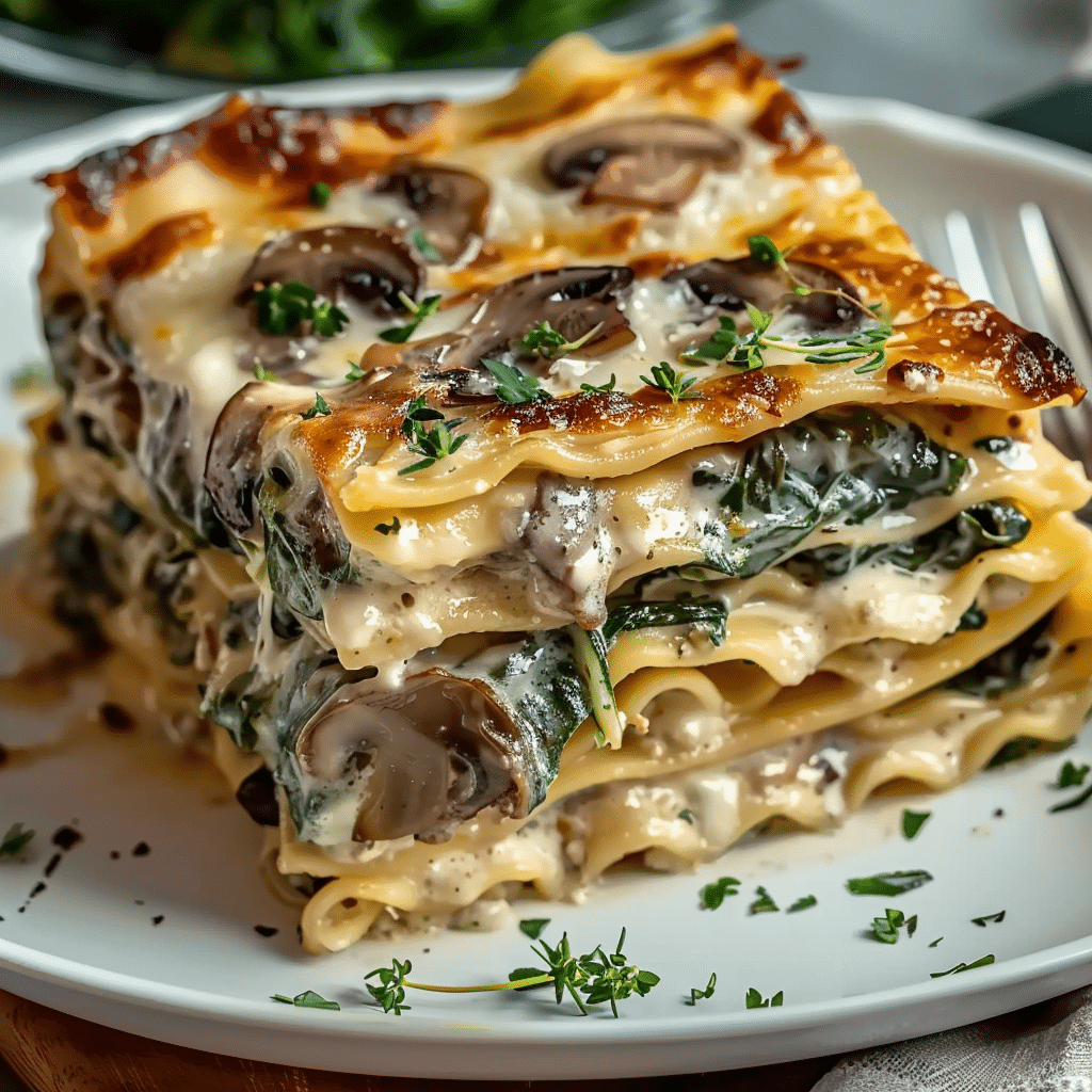 Easy Creamy Spinach Mushroom Lasagna Recipe