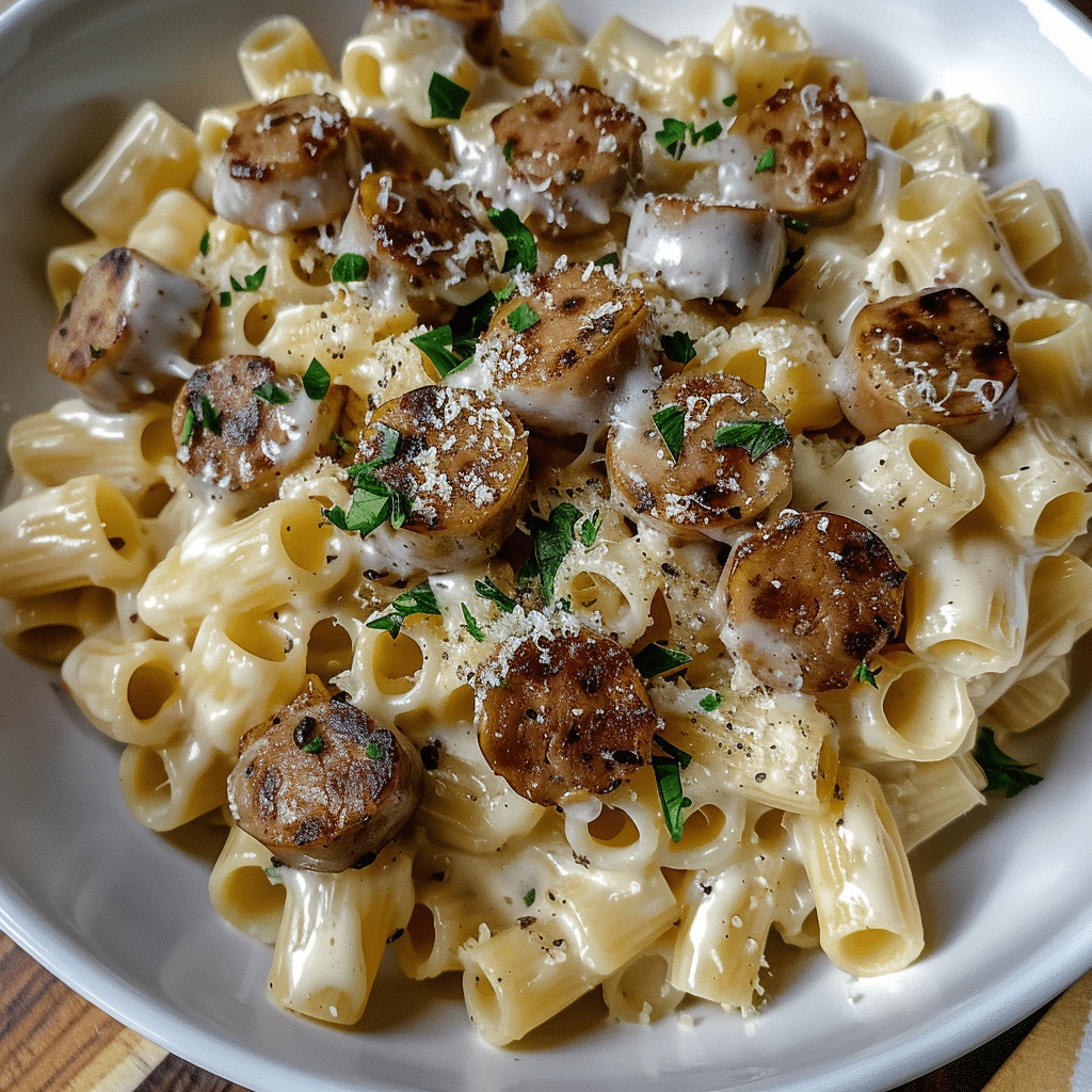 Garlic Butter Sausage Bites with Creamy Parmesan Pasta