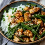 Healthy Sesame Chicken with Green Beans and Rice