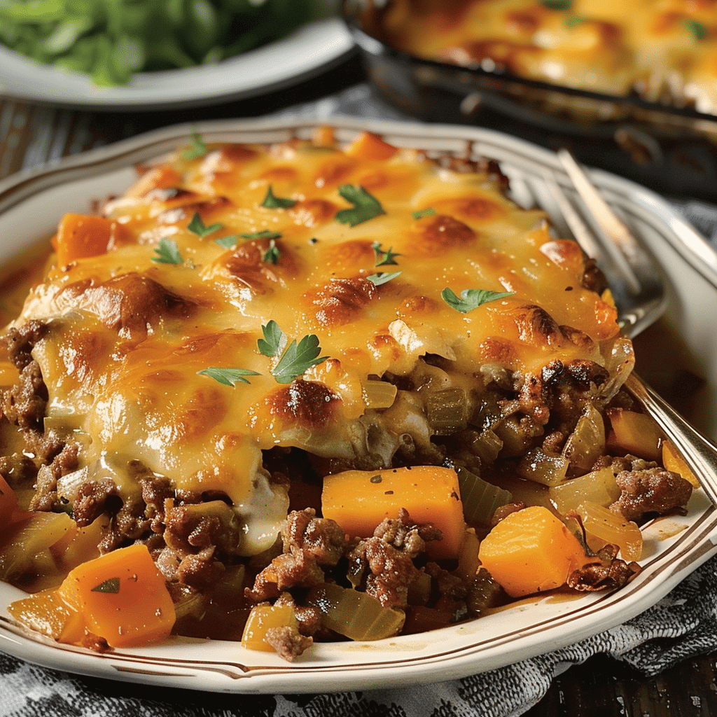 Amish Hamburger with Fall Veggies Bake