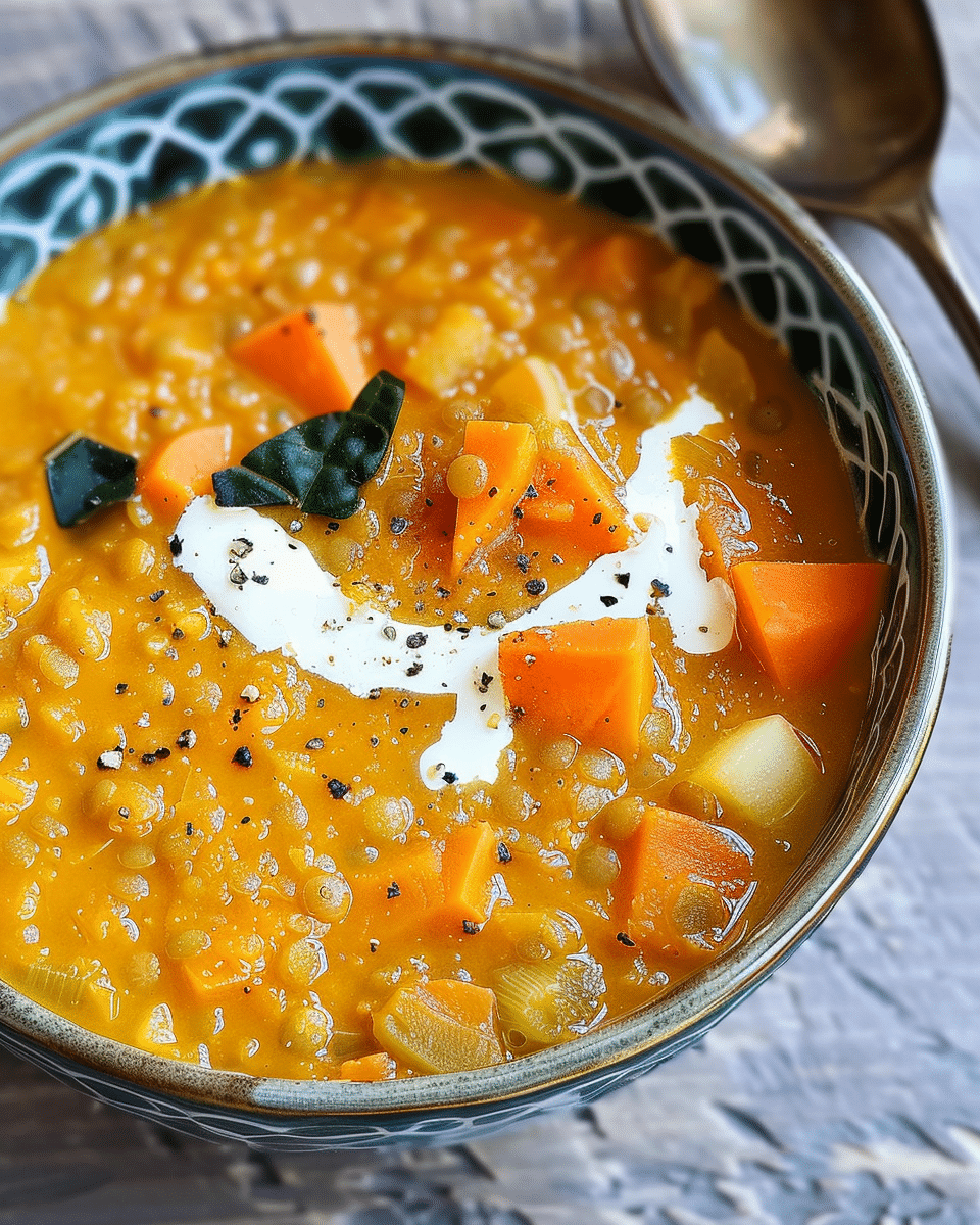 Sweet Potato, Carrot, Apple, and Red Lentil Soup