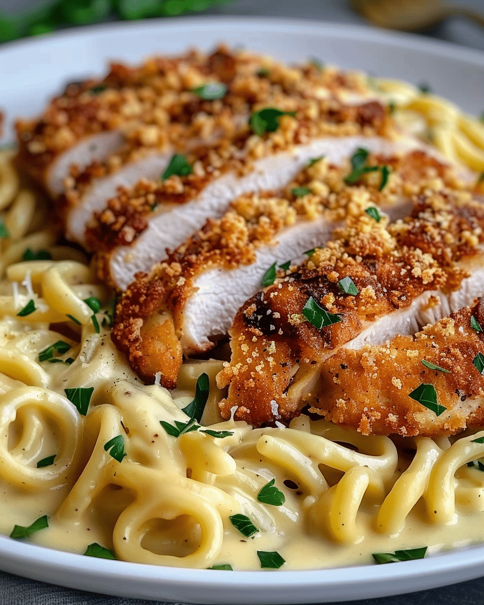 Crispy Chicken with Creamy Pasta