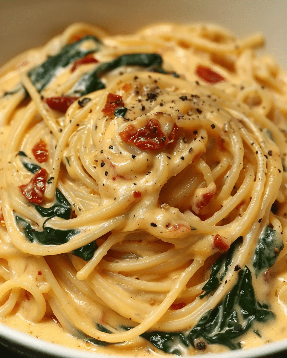 Spaghetti & Spinach with Sun-Dried Tomato Cream Sauce