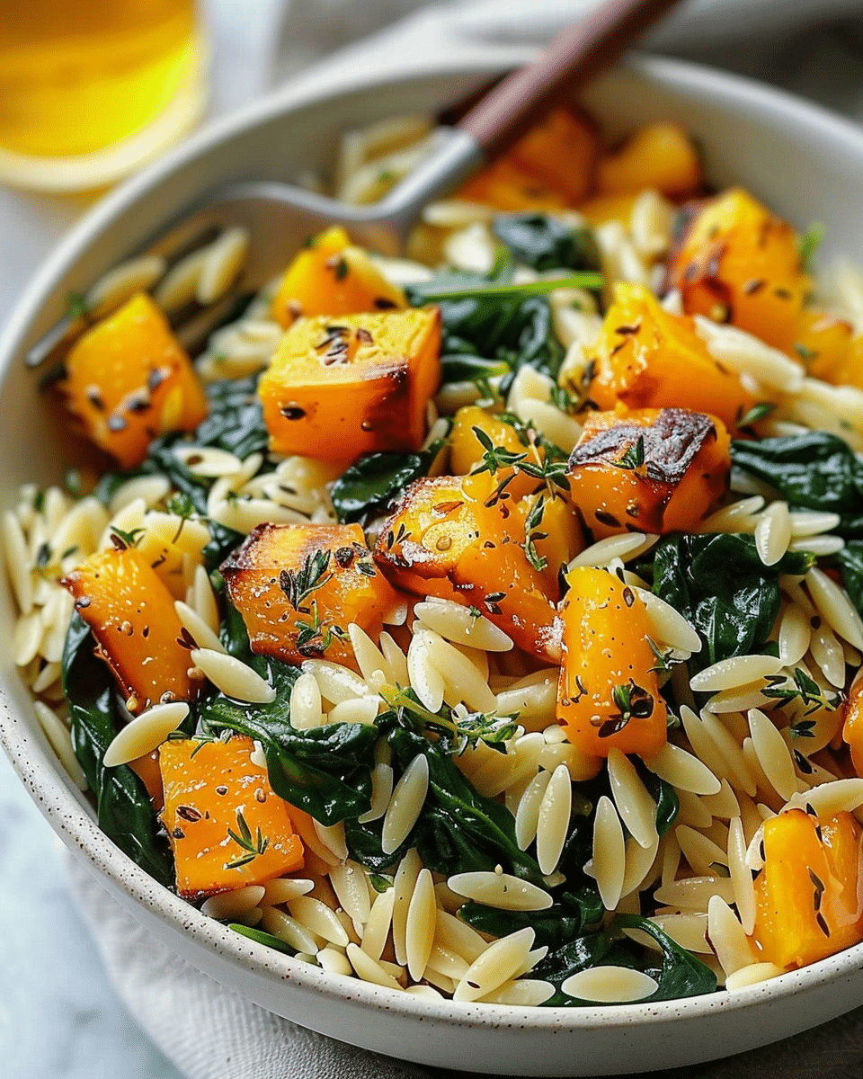 Orzo with Roasted Butternut Squash and Spinach