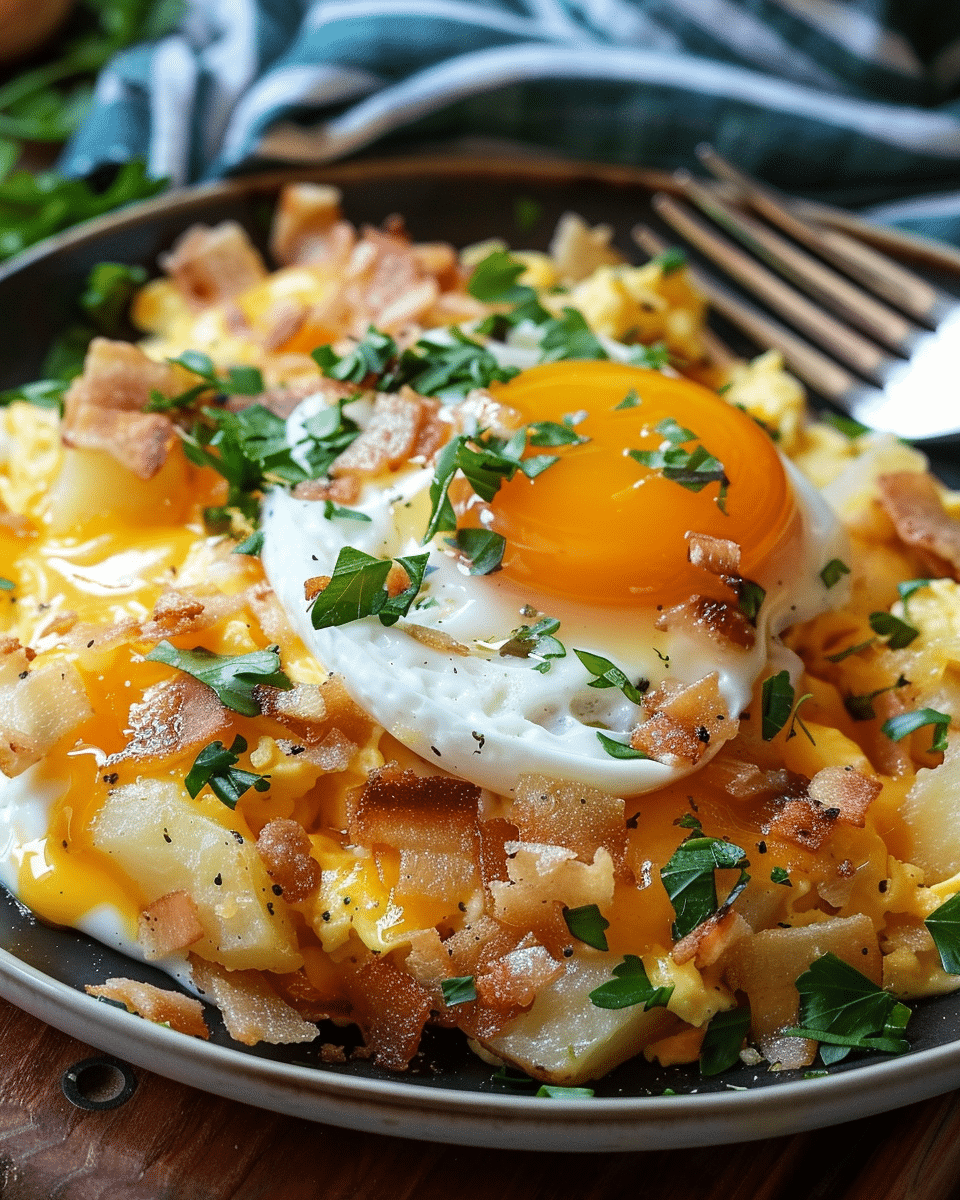 Cheesy Potato Egg Scramble