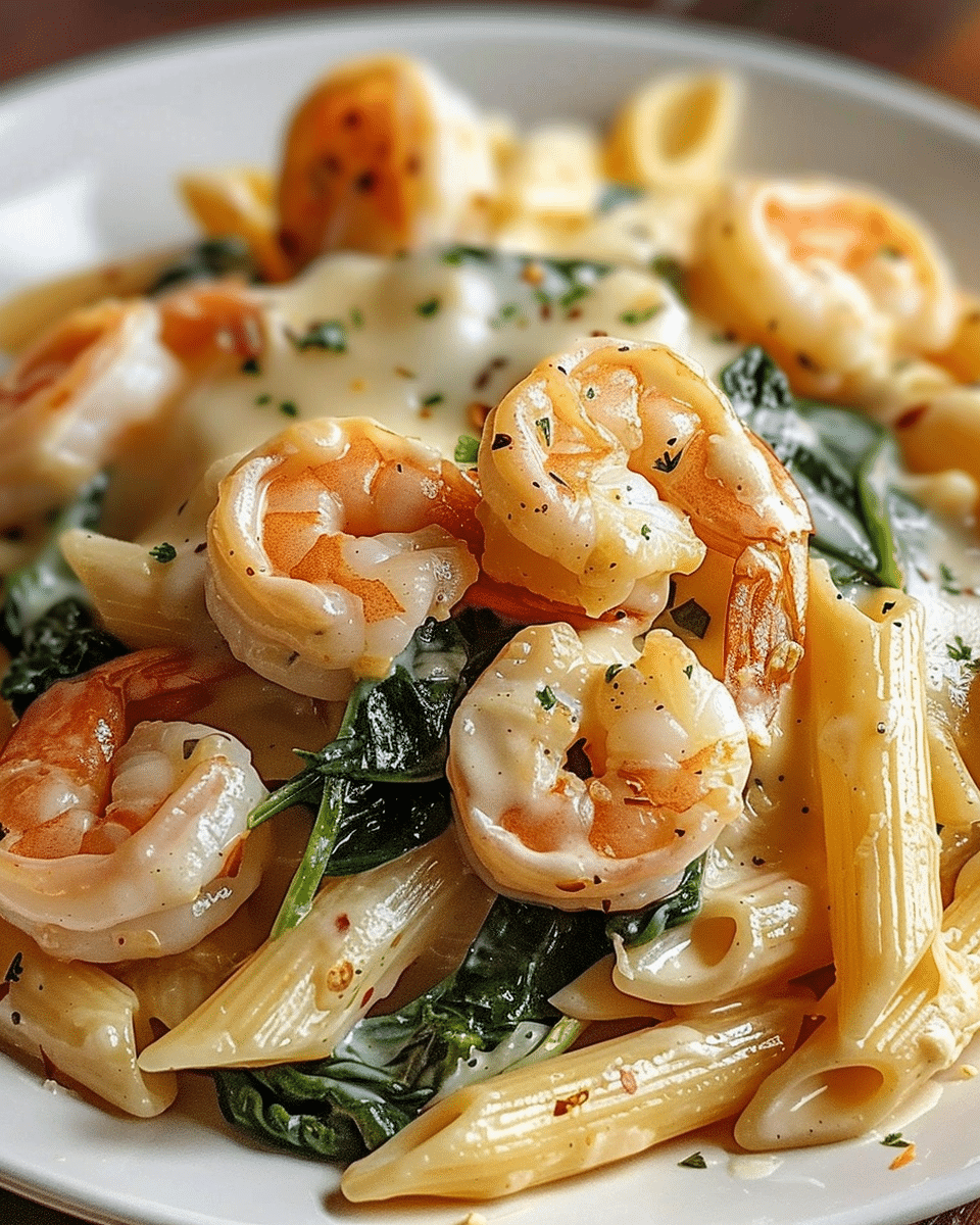 Cheese Shrimp Penne Pasta & Spinach