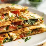 Mediterranean Quesadillas Recipe with Spinach, Feta, Mozzarella, and Red Onion