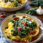 Roasted Garlic and Kale Spaghetti Squash with Sun-Dried Tomatoes