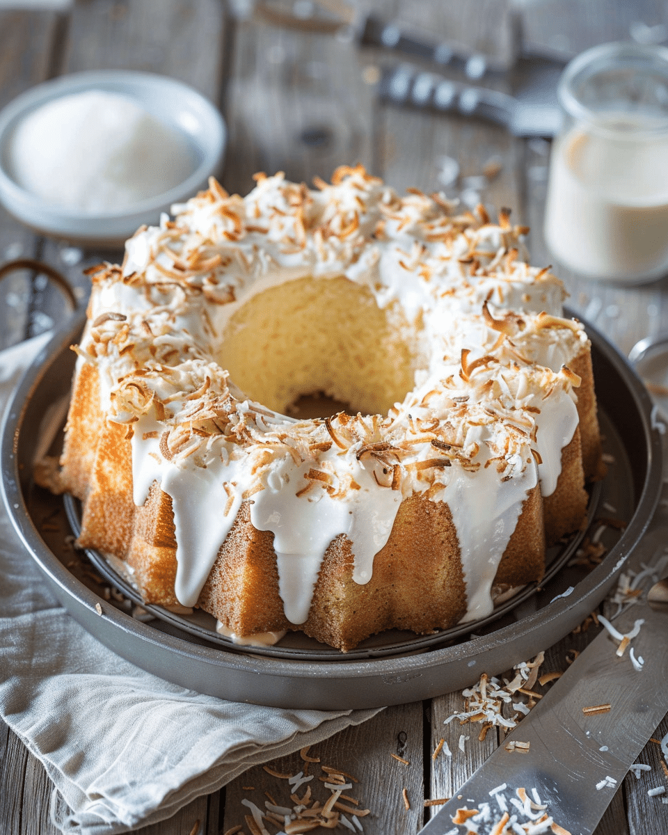 Toasted Coconut Tres Leches Pound Cake