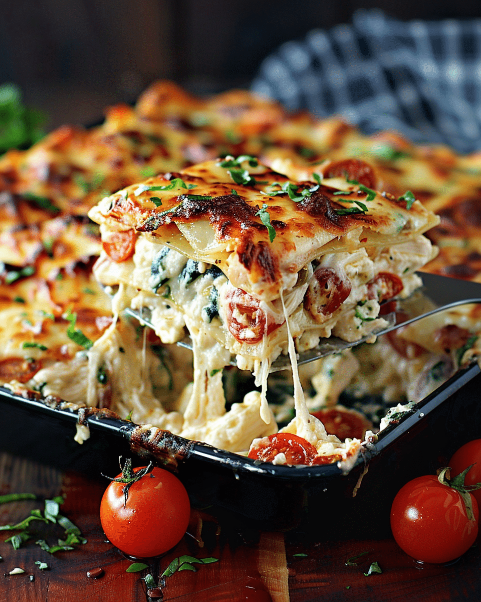 White Chicken Caprese Lasagna