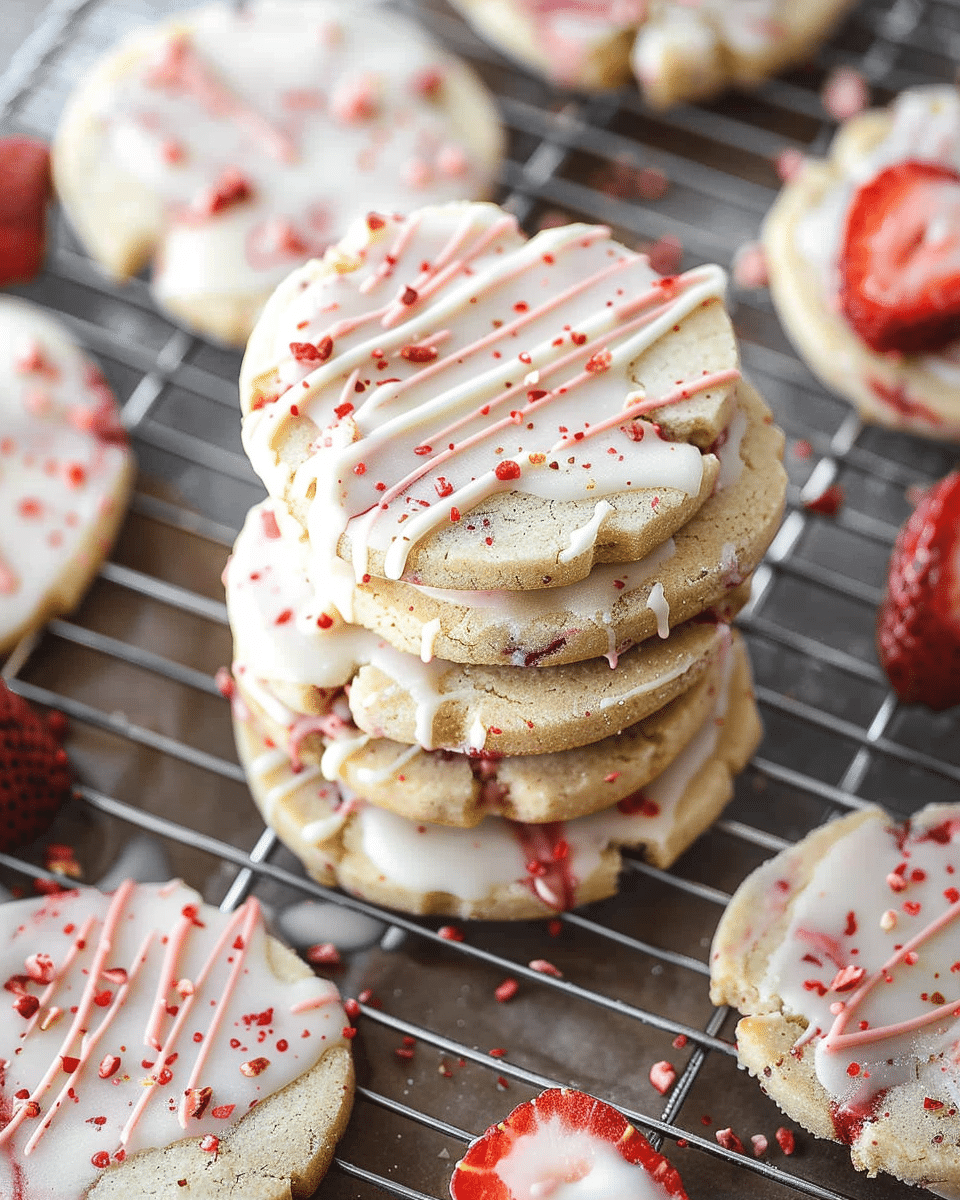 White Chocolate Strawberry Shortbread Cookies