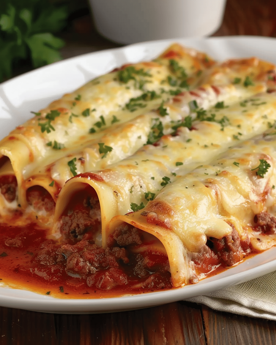 Baked Beef Cannelloni with Creamy Mozzarella Sauce