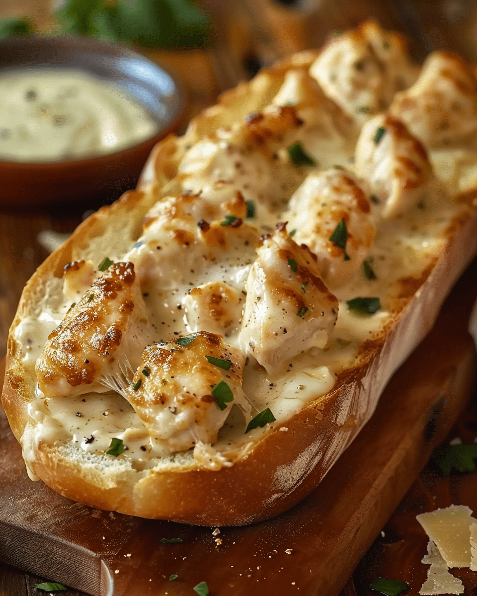 Chicken Alfredo Stuffed Garlic Bread Subs
