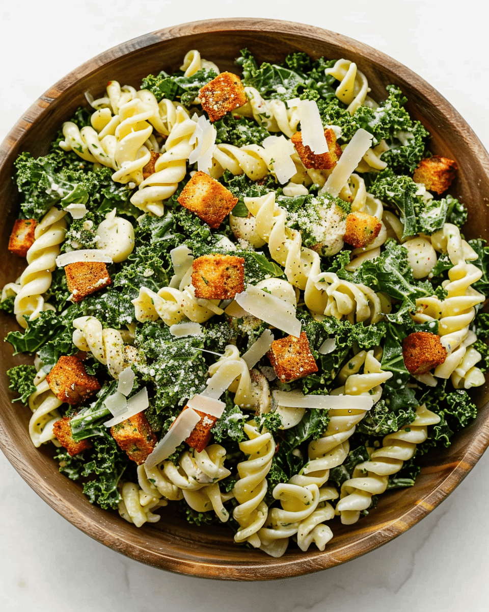 Kale Caesar Pasta Salad