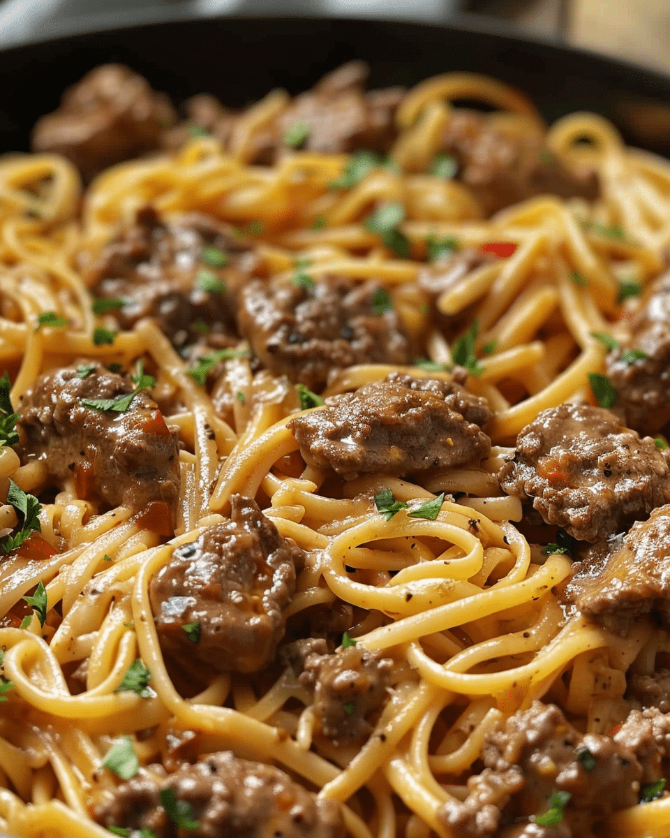 One-Pot Creamy Beef & Garlic Butter Pasta
