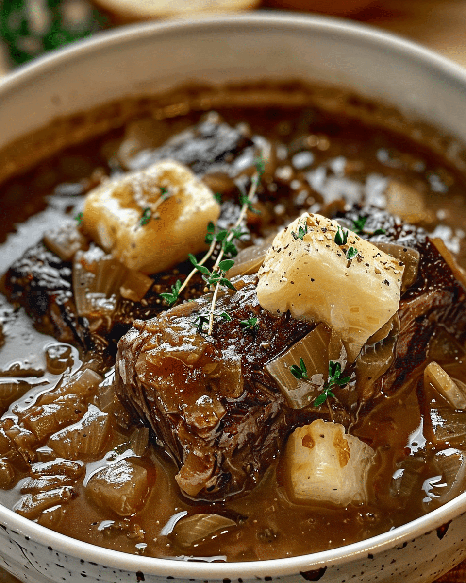 Savory French Onion Beef Short Rib Soup