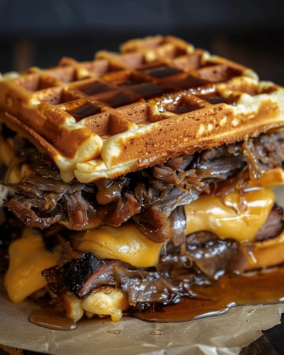 Bourbon-Maple Brisket Grilled Cheese Wafflewich