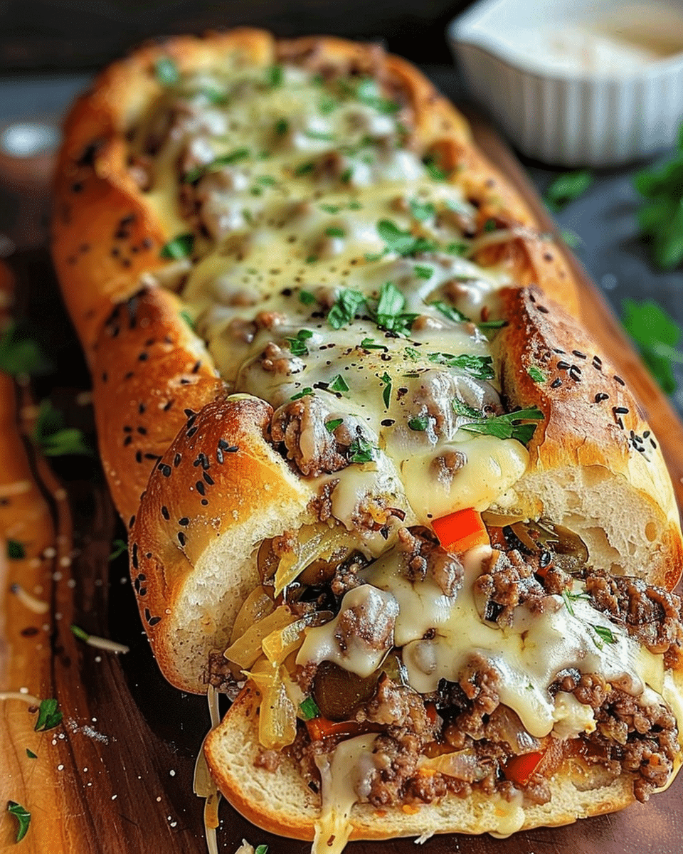 Cheesesteak-Stuffed Garlic Bread Loaf