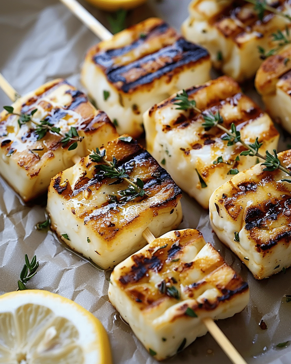 Grilled Halloumi Skewers with Lemon and Thyme Delight