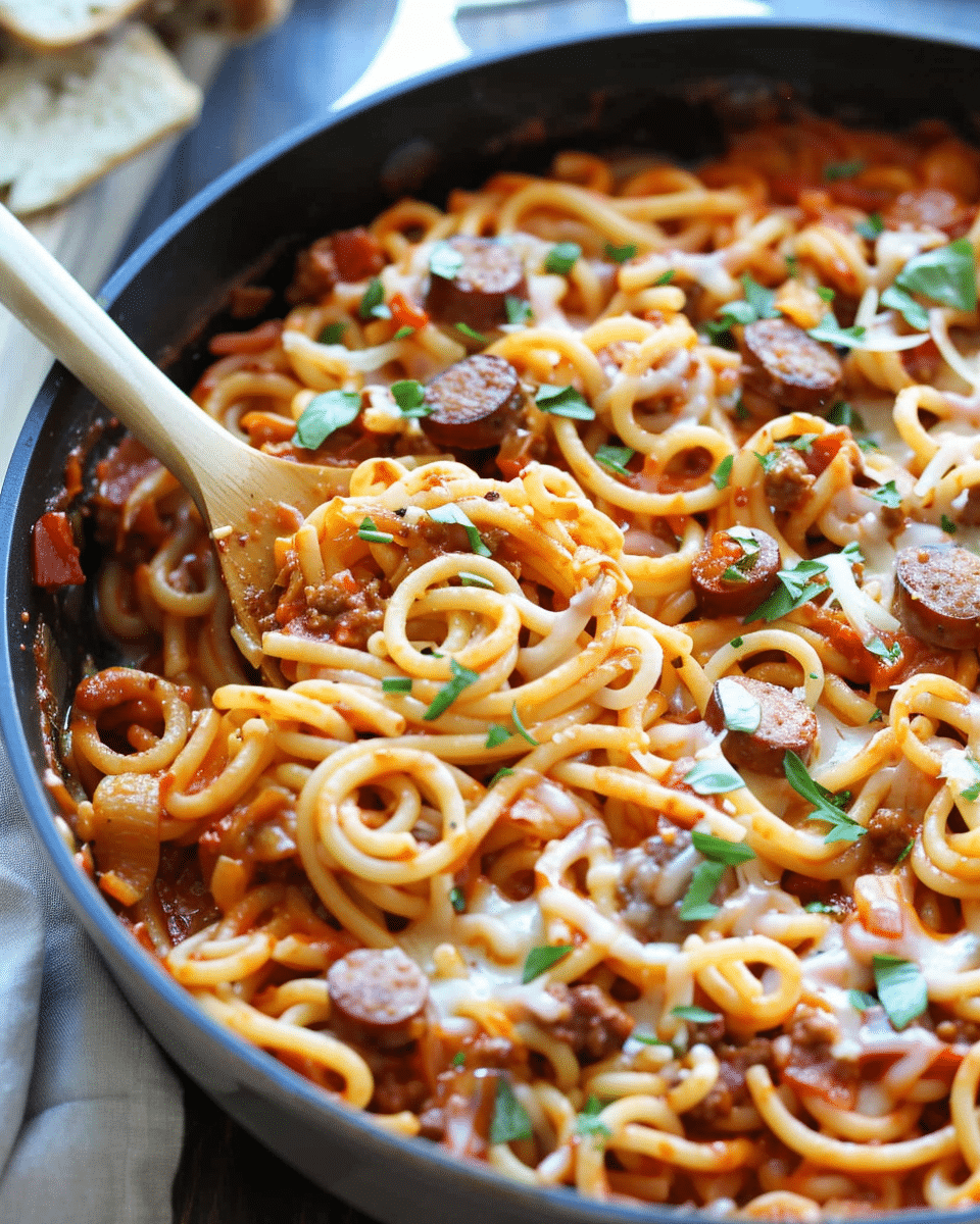 One Pot Andouille Sausage Skillet Pasta