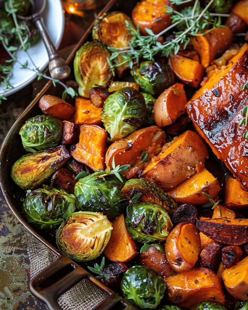 Oven Roasted Sweet Potatoes and Roasted Brussels Sprouts Recipe