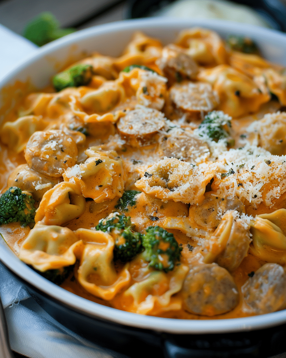 Tortellini with Sausage and Broccoli in a Pink Cream Sauce