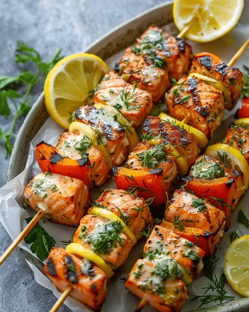 Garlic & Lemon Salmon Kabobs