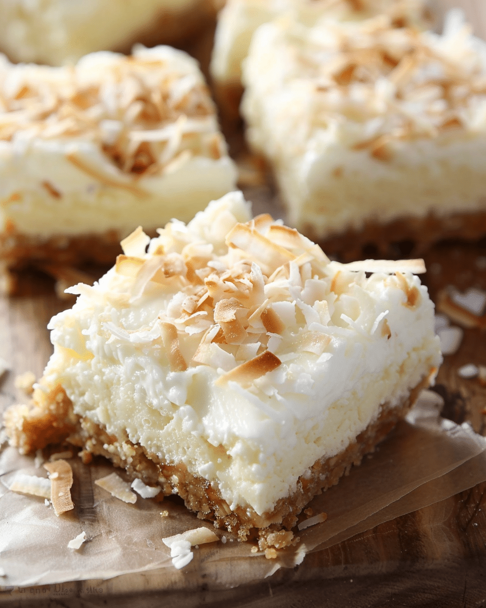 Skinny Coconut Cheesecake Bars