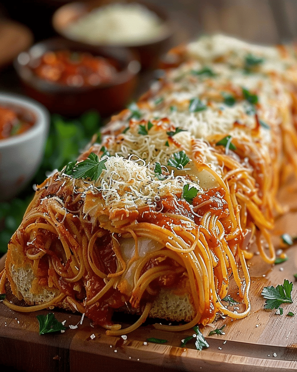 Spaghetti Stuffed Garlic Bread