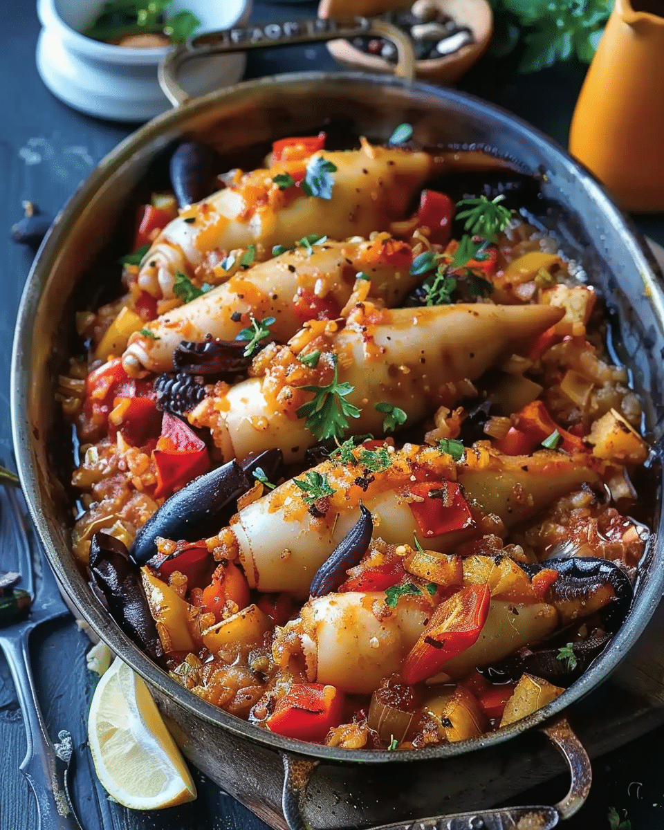 Stuffed Squid Oven Baked with Aubergine and Peppers: An Incredible Ultimate Recipe