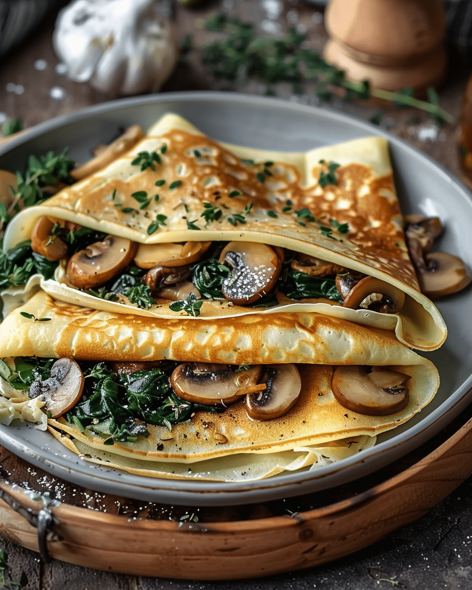 Baked Crepes with Mushrooms and Spinach