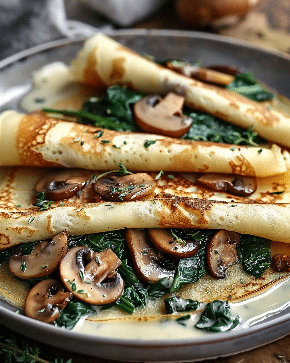 Baked Crepes with Mushrooms and Spinach