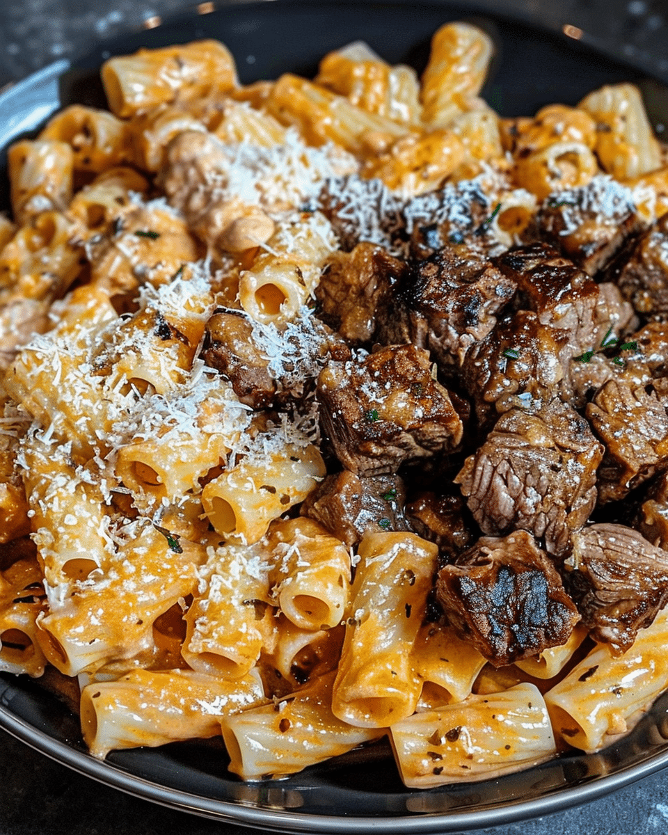 Cajun Steak Cheesy Rigatoni Parmesan