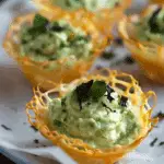 Cheddar Cups with Avocado Feta Mousse
