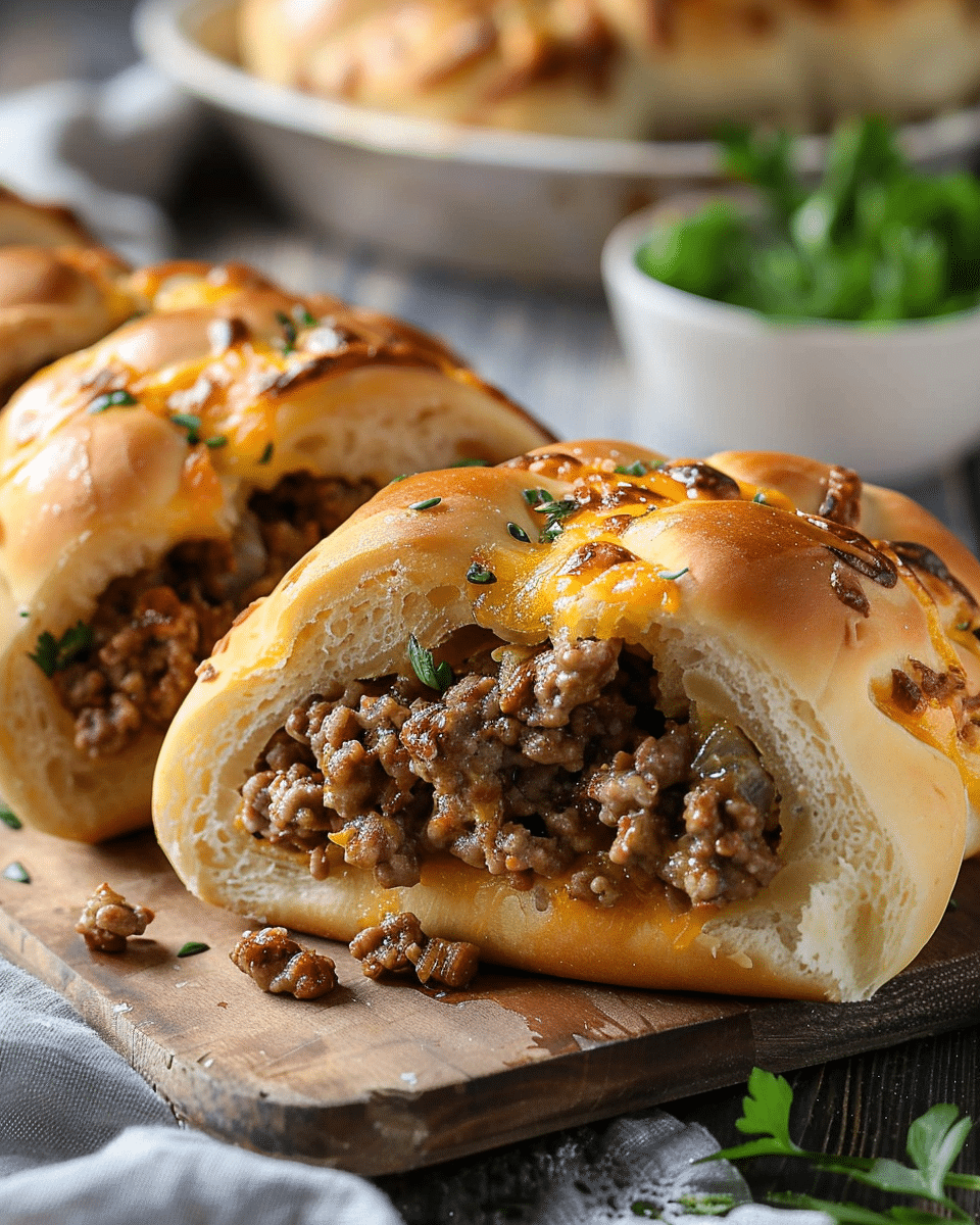 Cheesy Ground Beef Stuffed Bread Roll Recipe