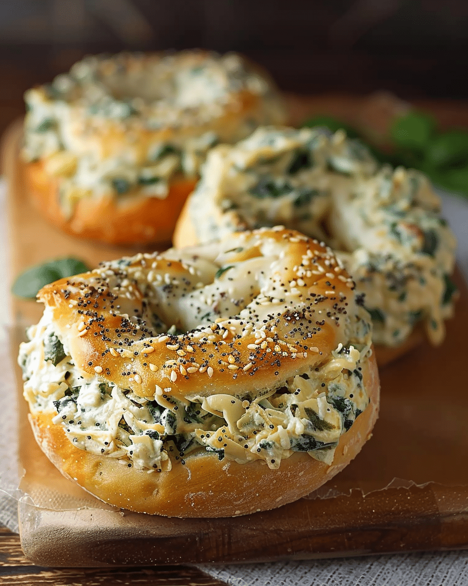Cheesy Spinach-Artichoke Bagels