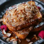 Coconut Almond Brioche French Toast with Hibiscus Poached Rhubarb: A Luxurious Brunch Treat