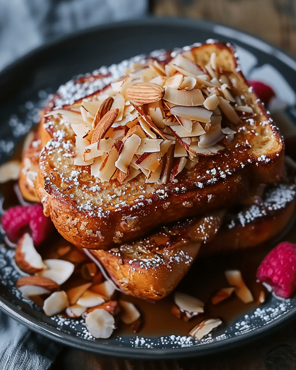 Coconut Almond Brioche French Toast with Hibiscus Poached Rhubarb: A Luxurious Brunch Treat