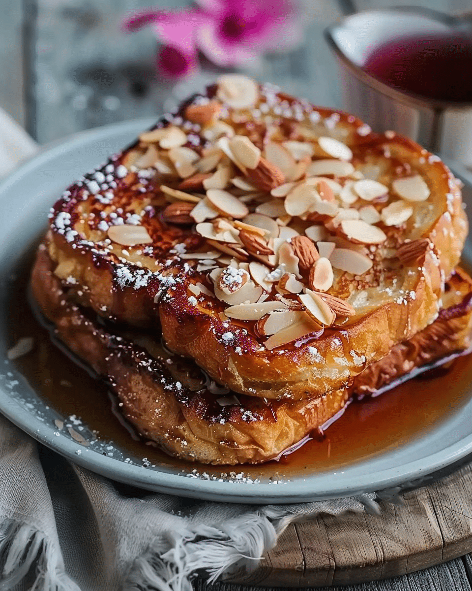 Coconut Almond Brioche French Toast with Hibiscus Poached Rhubarb: A Luxurious Brunch Treat