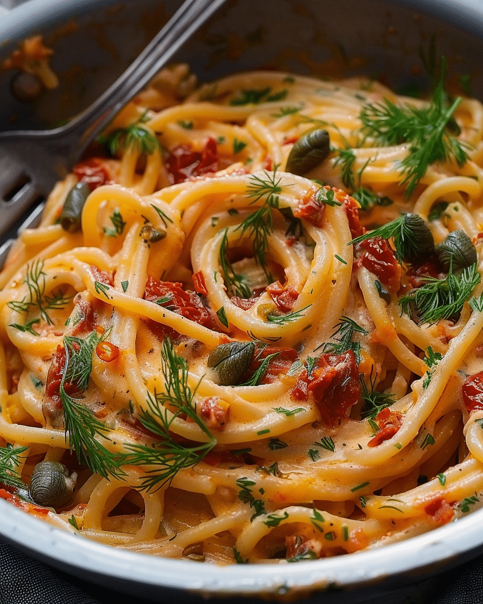 Creamy Sun-Dried Tomato Pasta with Capers and Dill