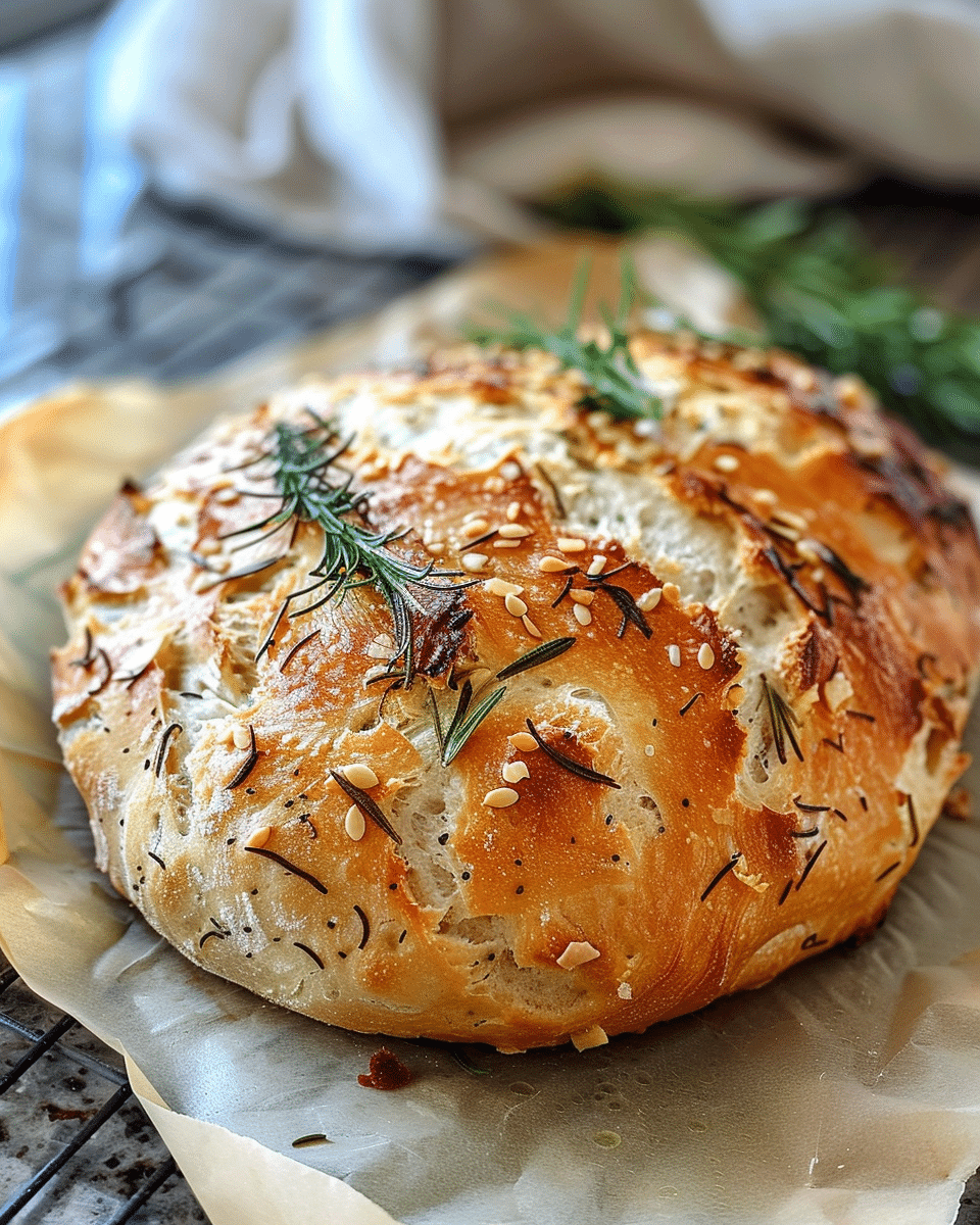 Rustic No-Knead Rosemary Garlic Bread