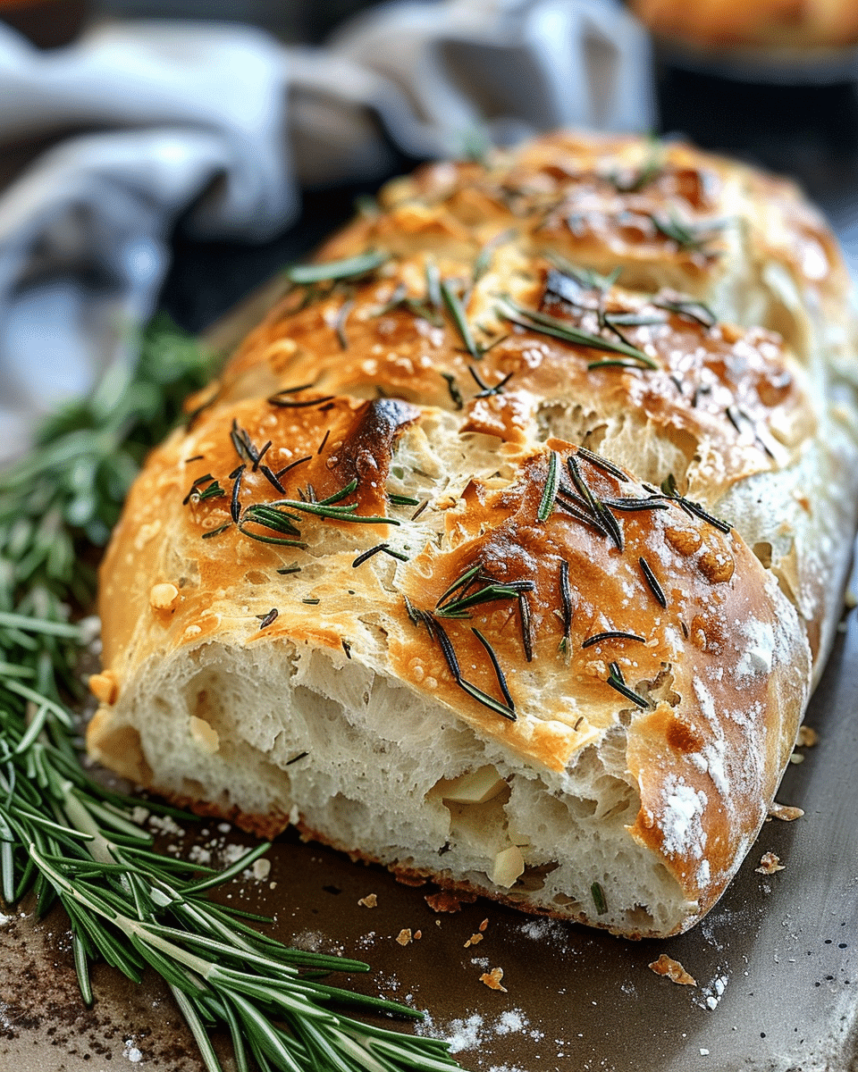 Rustic No-Knead Rosemary Garlic Bread
