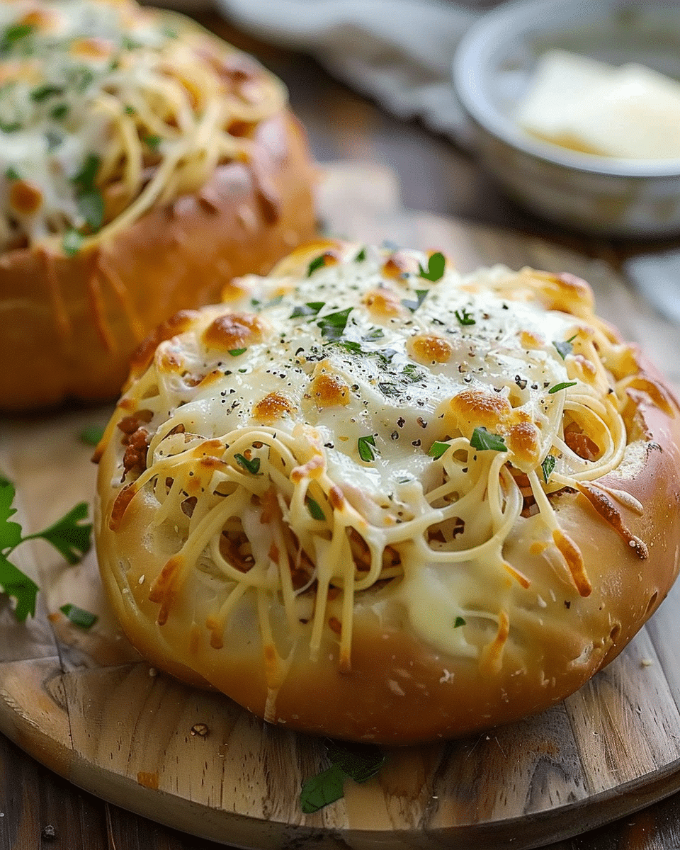 Spaghetti Garlic Bread Bowls
