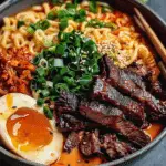 Spicy Korean Ramen with Grilled Beef & Creamy Sauce