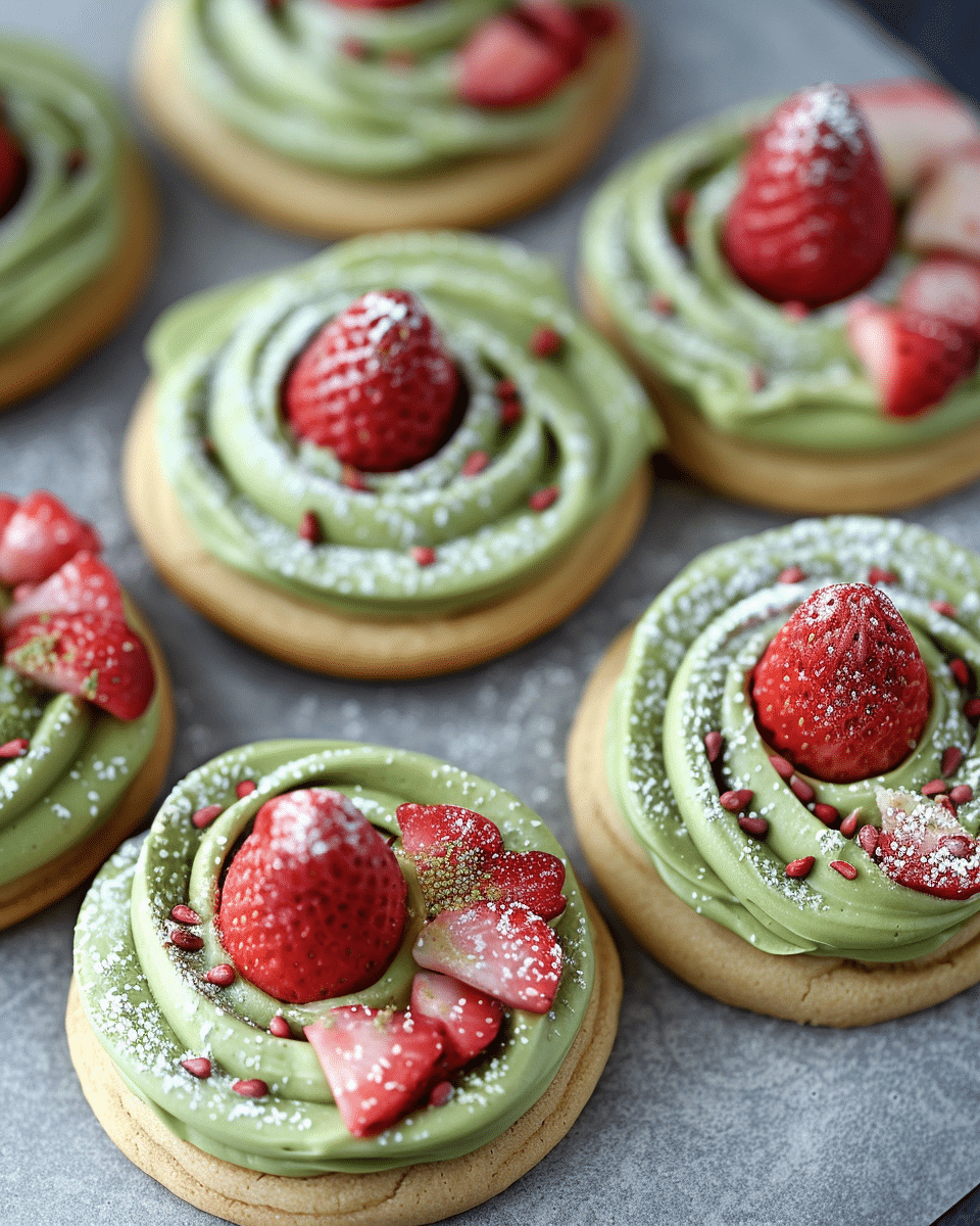 Strawberry Frosted Matcha Cookies