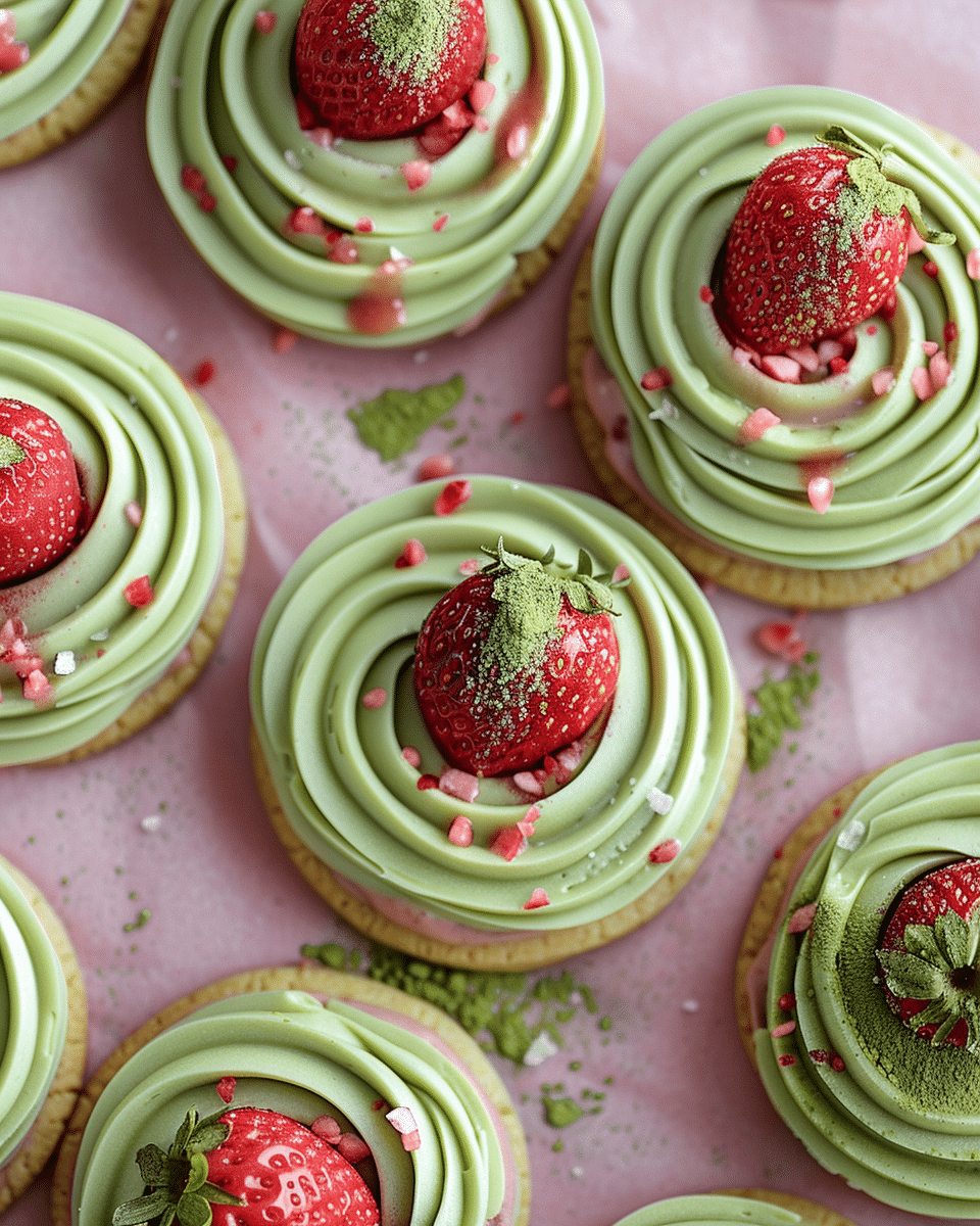 Strawberry Frosted Matcha Cookies