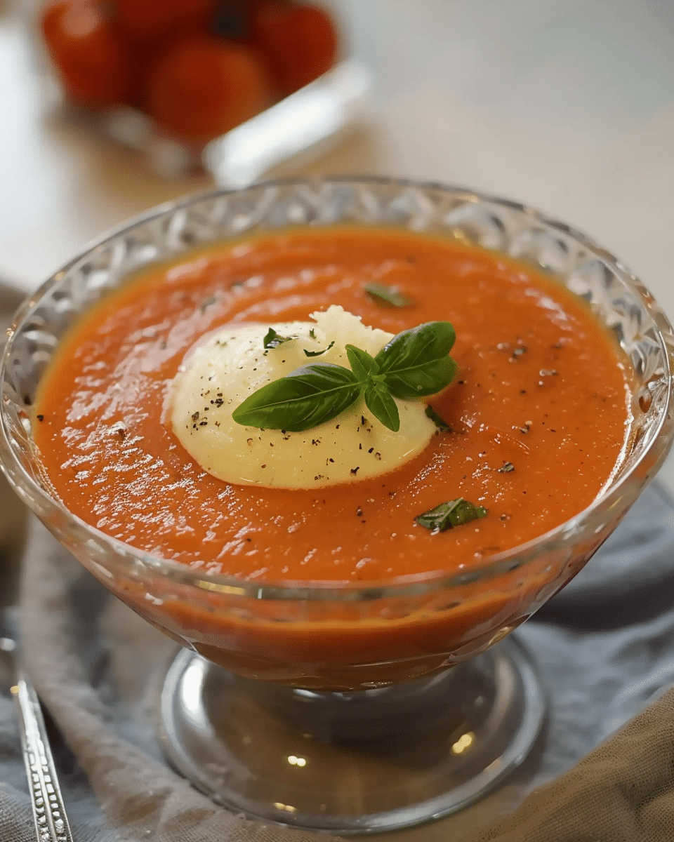 Tomato Cold Soup with Parmesan Cheese Ice Cream