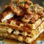 Ultimate Chicken & Waffle Casserole with Crispy Fried Chicken and Maple Syrup Drizzle